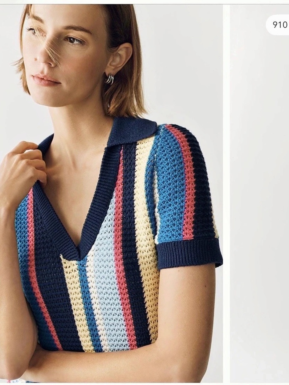 Anthropologie -Maeve Stripe Crochet Polo Dress Blue & Pink Mini - Picture 4 of 4